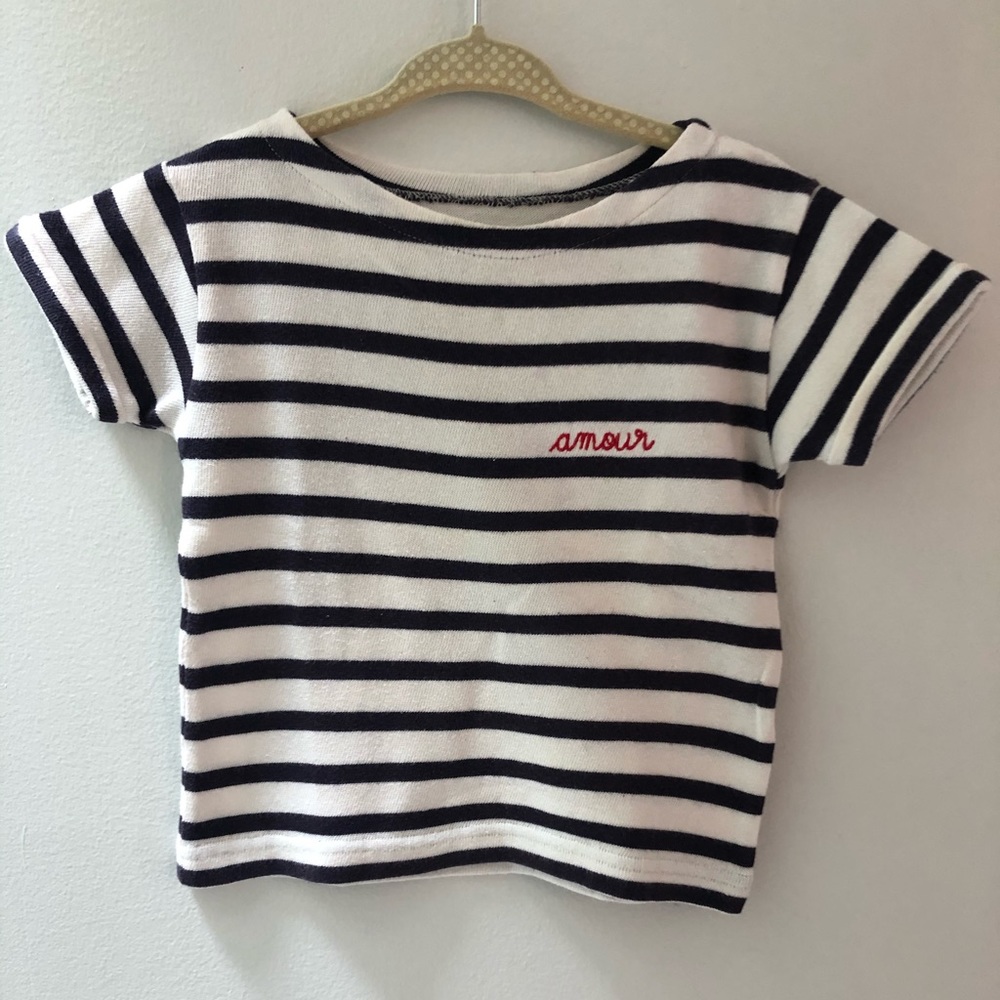 French brand navy and white striped t-shirt.